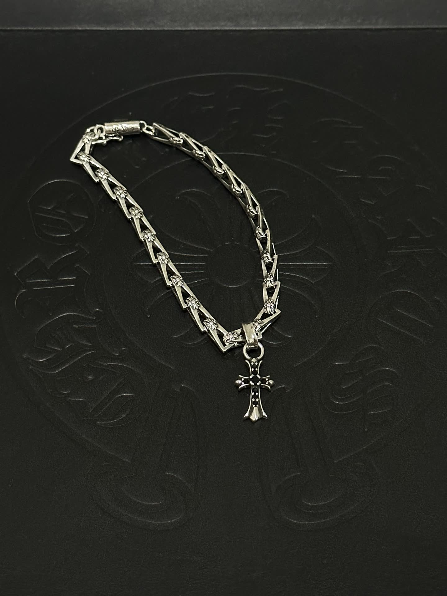 Chrome Hearts Silver Cross Charm Bracelet